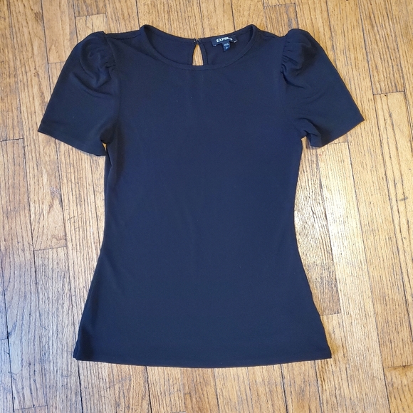 CLOSET CLOSING 7/31 Express Black Puff Sleeve Top Size Small - Picture 3 of 6